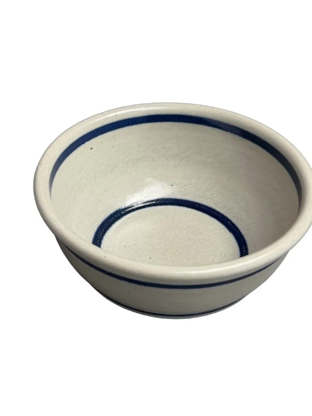 Vintage Cream Navy Blue Striped Stoneware Bowl Farmhouse Condiment Handmade Soup